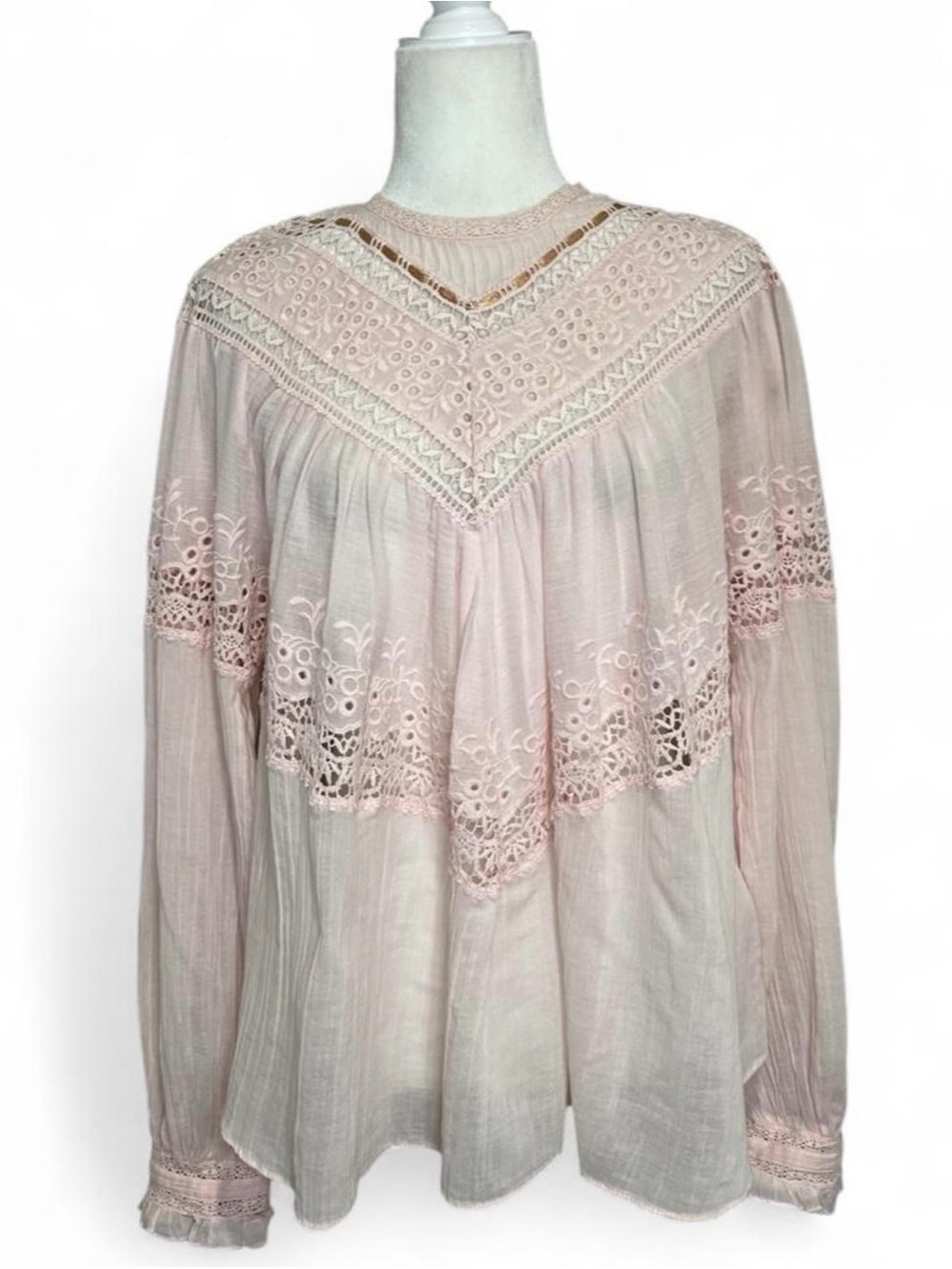 Free People Abigail Victorian Top in "Moon Cake" blush pink - Picture 2 of 8